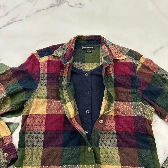 Angelique Womens Vintage 90s Plaid Top Size S Blue Purple Plaid Layered - Picture 3 of 12